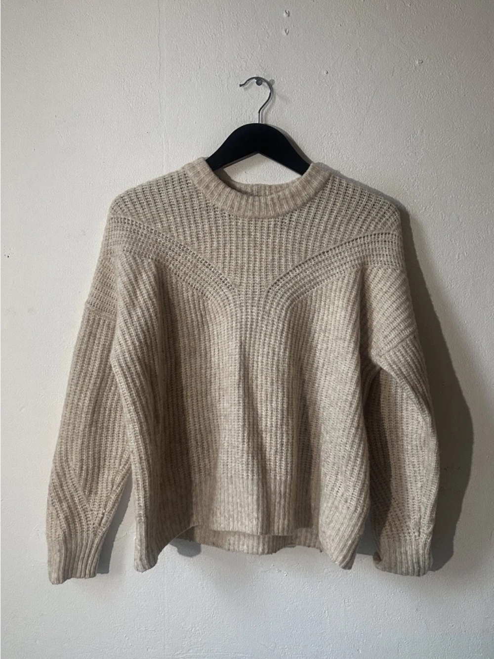 Madewell XS Wool Camel Hair Ribbed Mock Neck Sweater Beige Cropped Cozy